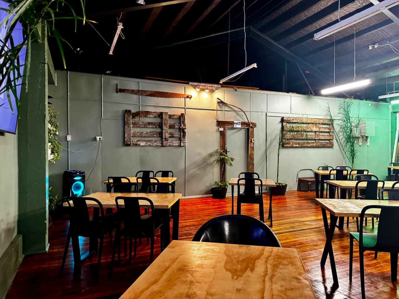 Function room seating and rustic wall features